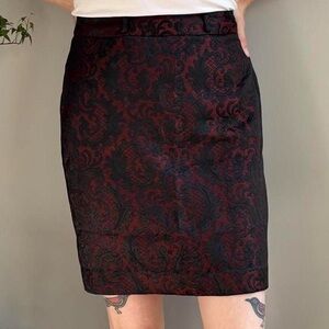 Worthington wine red and black paisley skirt with metallic shimmer. Size 4.